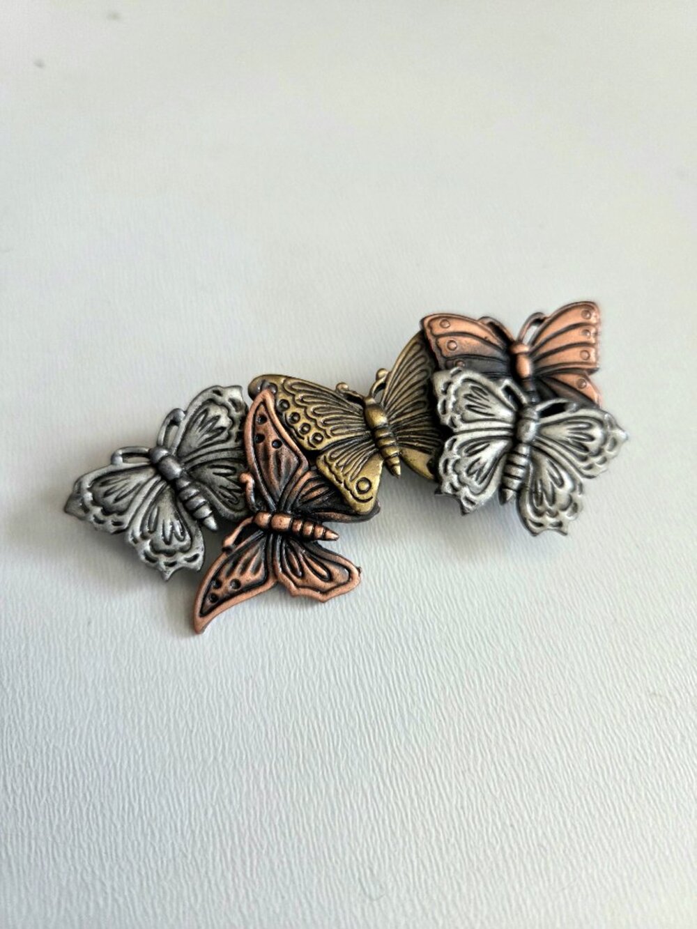 Tri-tone Metal Butterfly Brooch Silver Brass Copper Colors